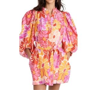 SUNDRESS Inaya Floral Mini Dress Puff Poof Sleeve Bright XS S